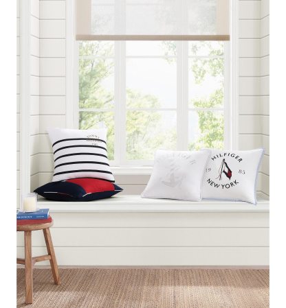 Tommy Hilfiger Flag Seersucker Square Pillow, 20" X 20" - Blue/Red/White
