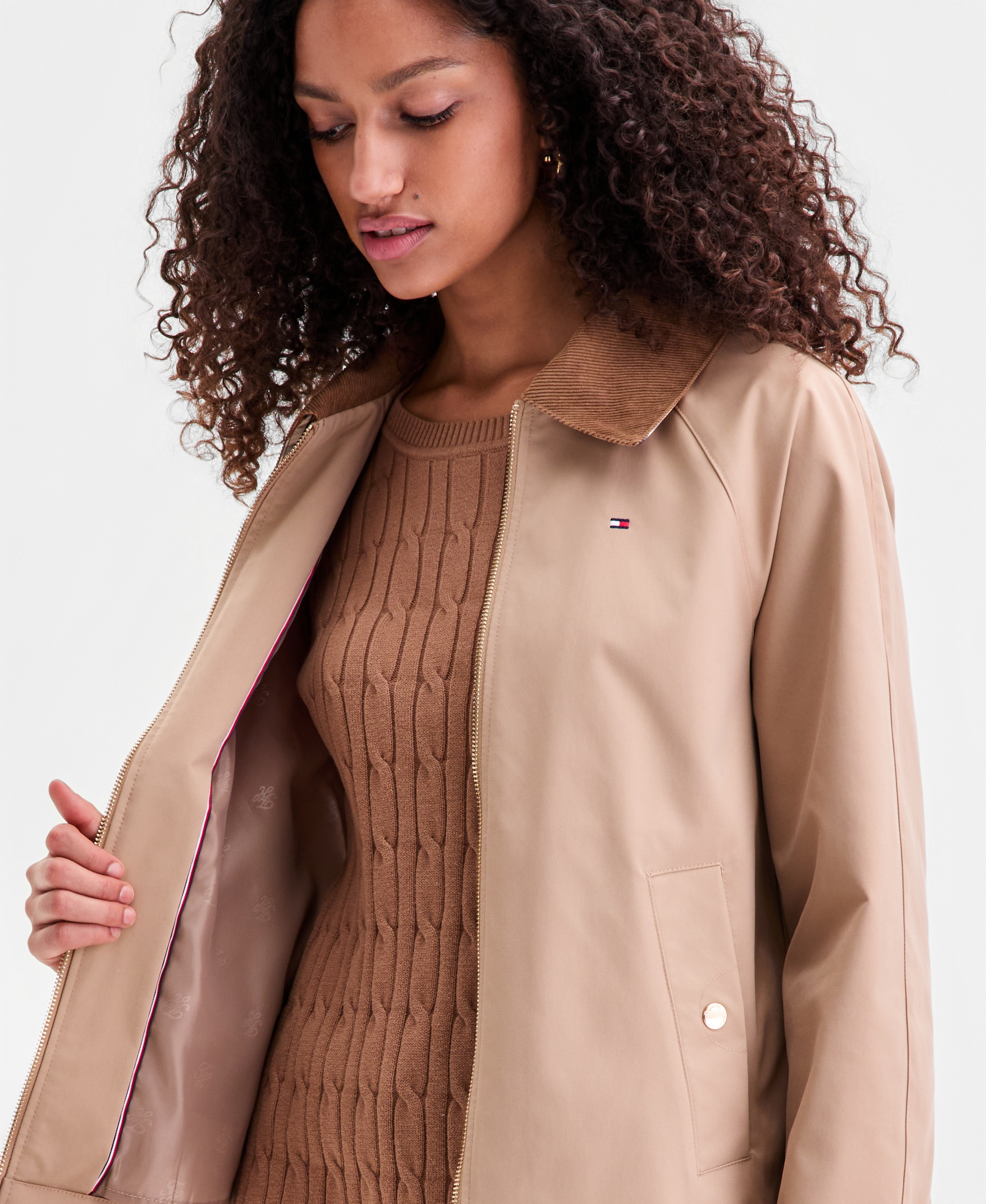 Tommy Hilfiger Women's Corduroy-Collar Barn Jacket - CAMEL