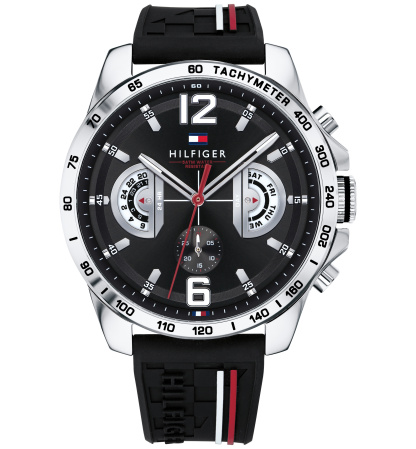 Tommy Hilfiger Men's Black Silicone Strap Watch 46mm - Black