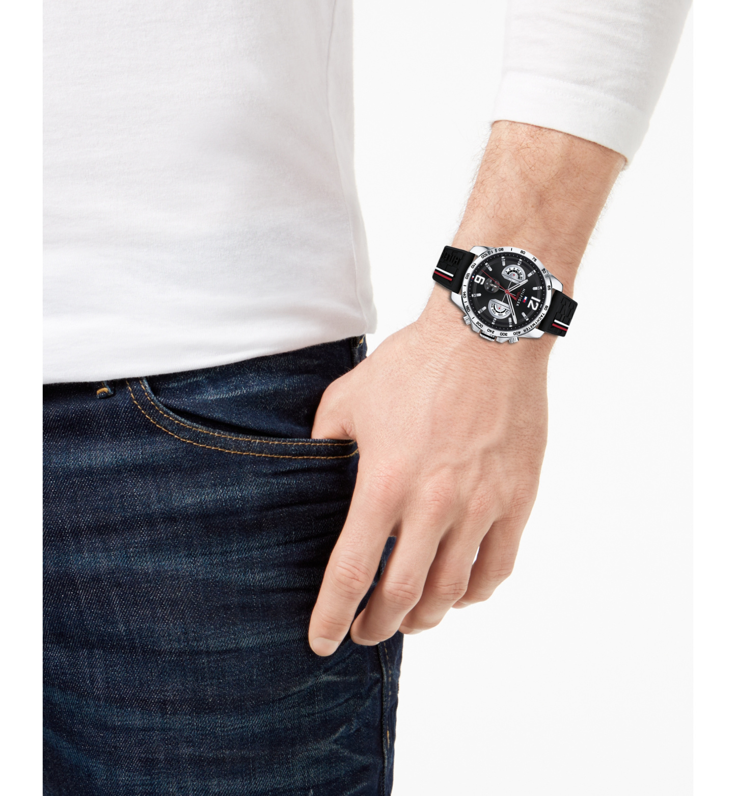 Tommy Hilfiger Men's Black Silicone Strap Watch 46mm - Black