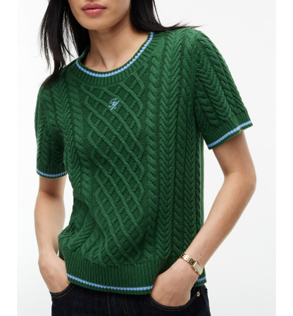 Tommy Hilfiger Women's Heritage Cable-Knit Short-Sleeve Sweater - Deep Evergreen