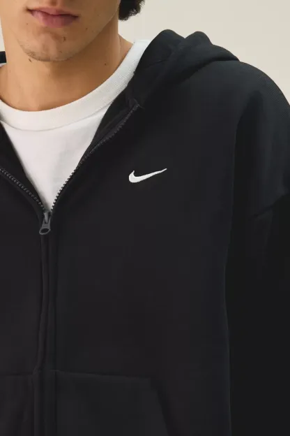 Nike Solo Fleece Full-Zip Hoodie Sweatshirt - Total Black/Sail