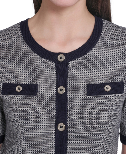 Tommy Hilfiger Women's Short-Sleeve Crewneck Sweater - Midnight/Whitecap