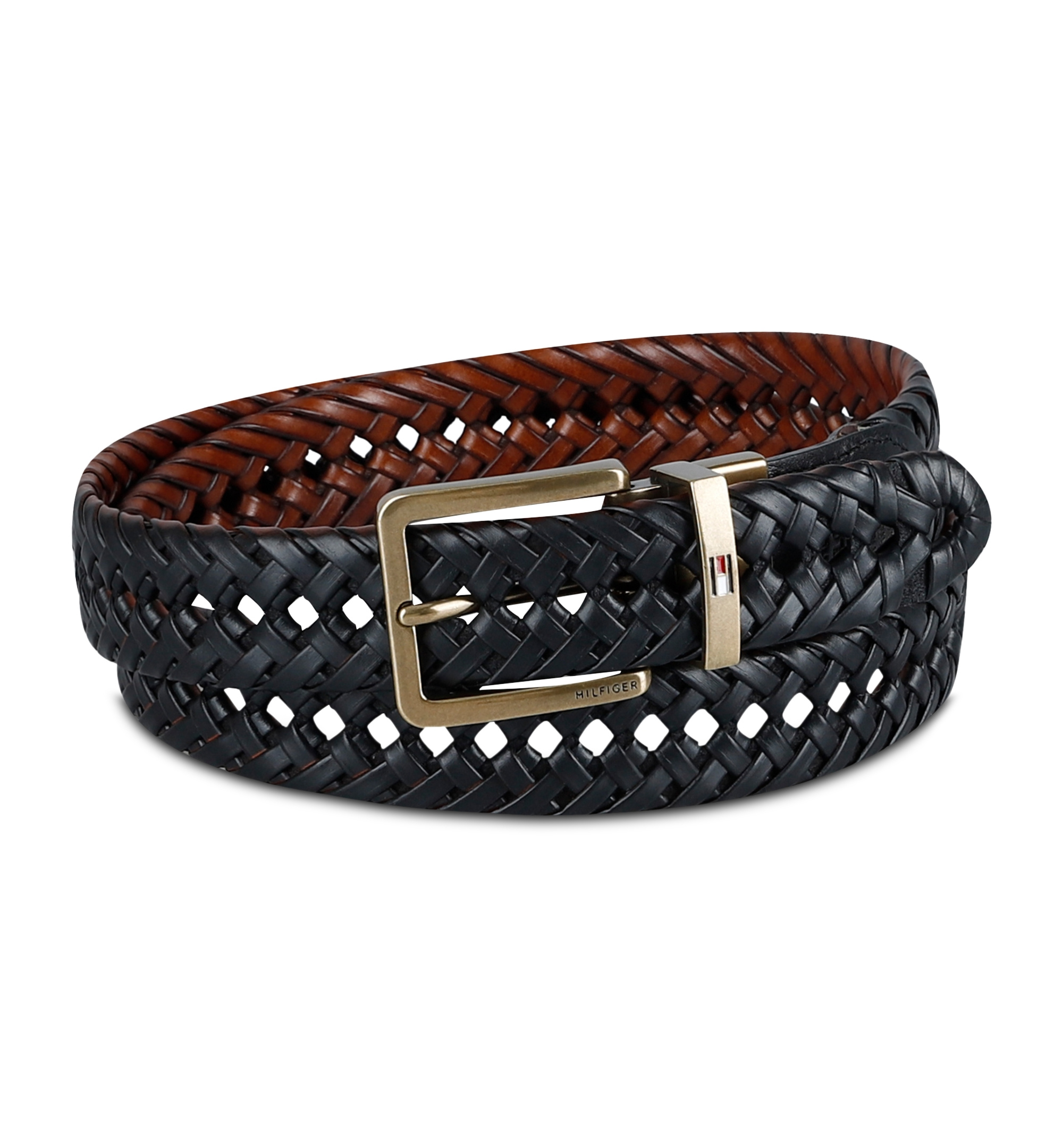 32MM Tommy Hilfiger Men's Reversible Lace Logo Belt - Cognac/Black