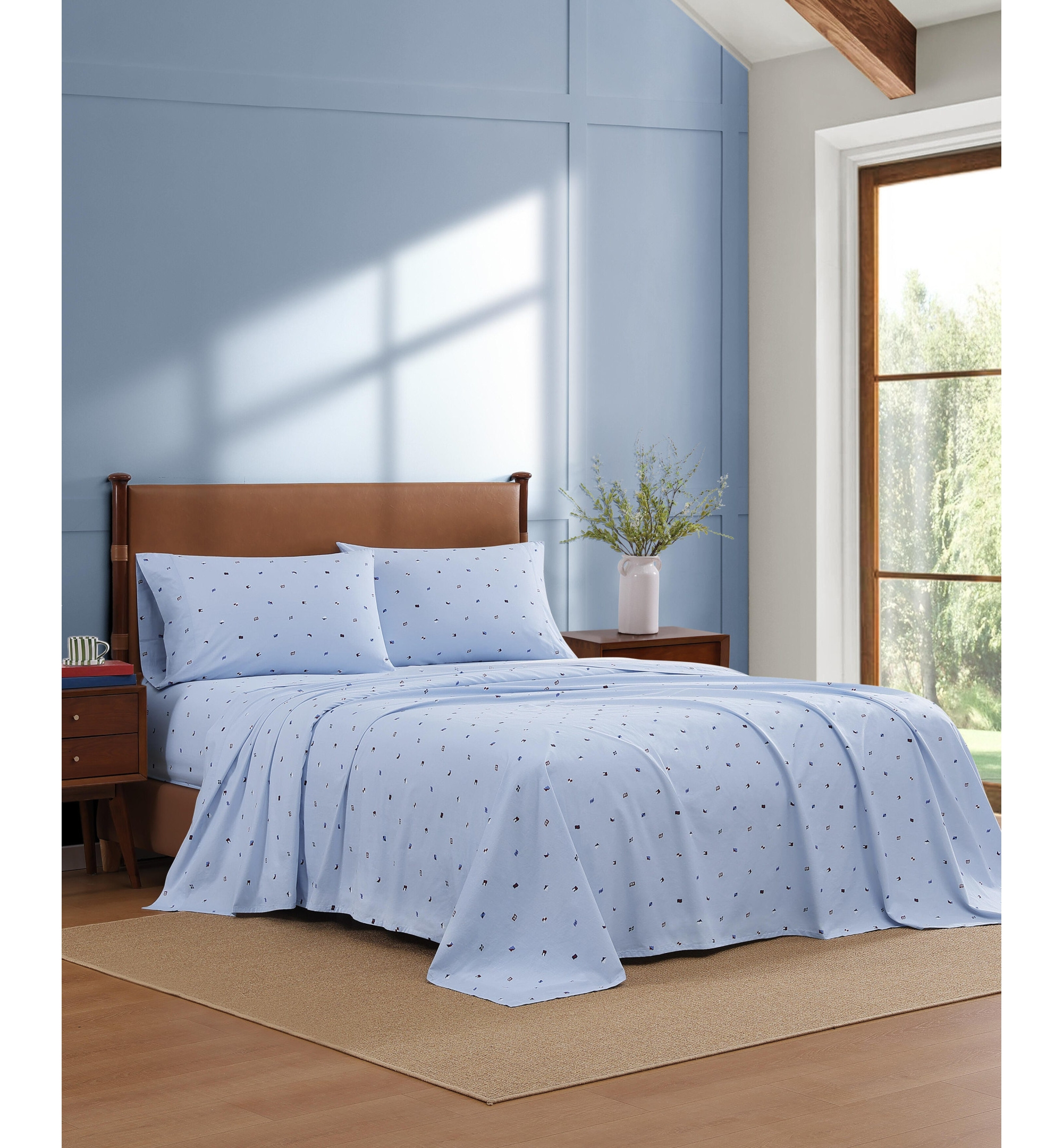 Tommy Hilfiger Printed 200-Thread Count Cotton Percale Sheet Set - Nautical Flag Blue