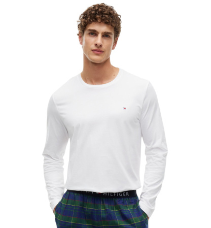 Tommy Hilfiger Men's Core Flag Long-Sleeve Crewneck Cotton Pajama T-Shirt - White