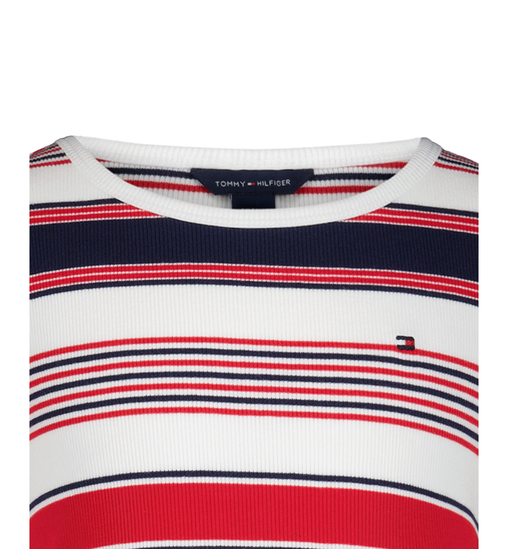 Tommy Hilfiger Girls' 7-16 Striped Ribbed Short-Sleeve Dress - White/Red/Navy