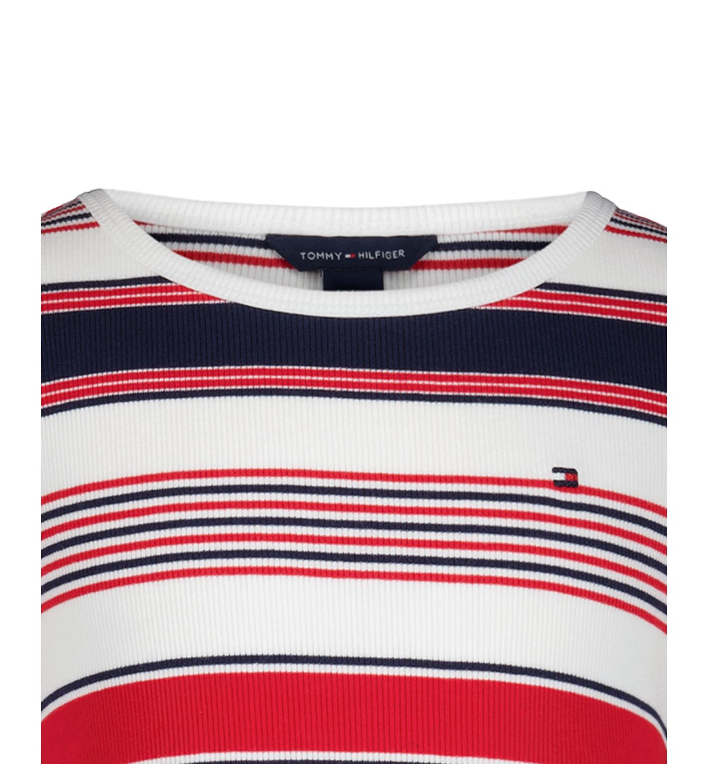 Tommy Hilfiger Girls' 7-16 Striped Ribbed Short-Sleeve Dress - White/Red/Navy