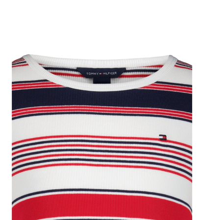 Tommy Hilfiger Girls' 7-16 Striped Ribbed Short-Sleeve Dress - White/Red/Navy