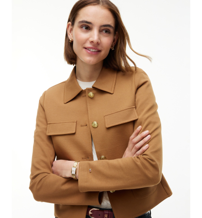 Tommy Hilfiger Women's Ponte Knit Band Collar Jacket - Desert Khaki