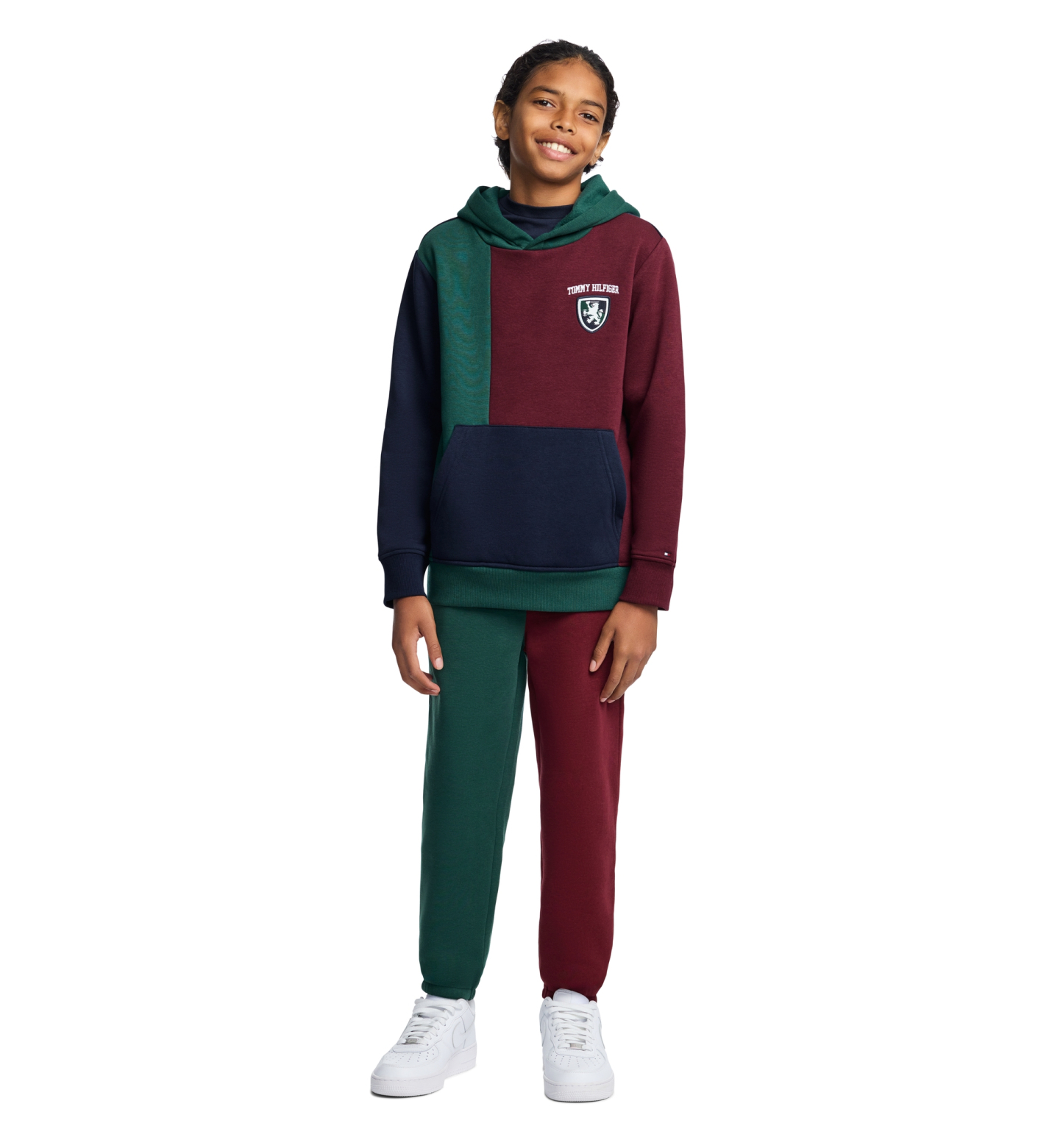Tommy Hilfiger Boys' 8-20 Griffin Badge Colorblock Kangaroo Pocket Pullover Hoodie - June Bug