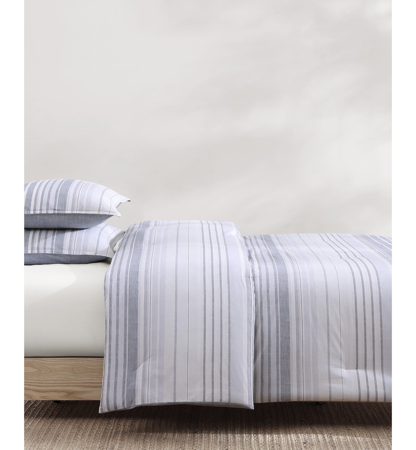 Tommy Hilfiger Bold Stripe Textured Cotton Duvet Cover Set - White, Soft Gray
