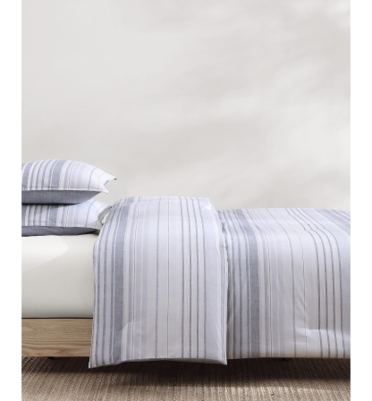 Tommy Hilfiger Bold Stripe Textured Cotton Duvet Cover Set - White, Soft Gray
