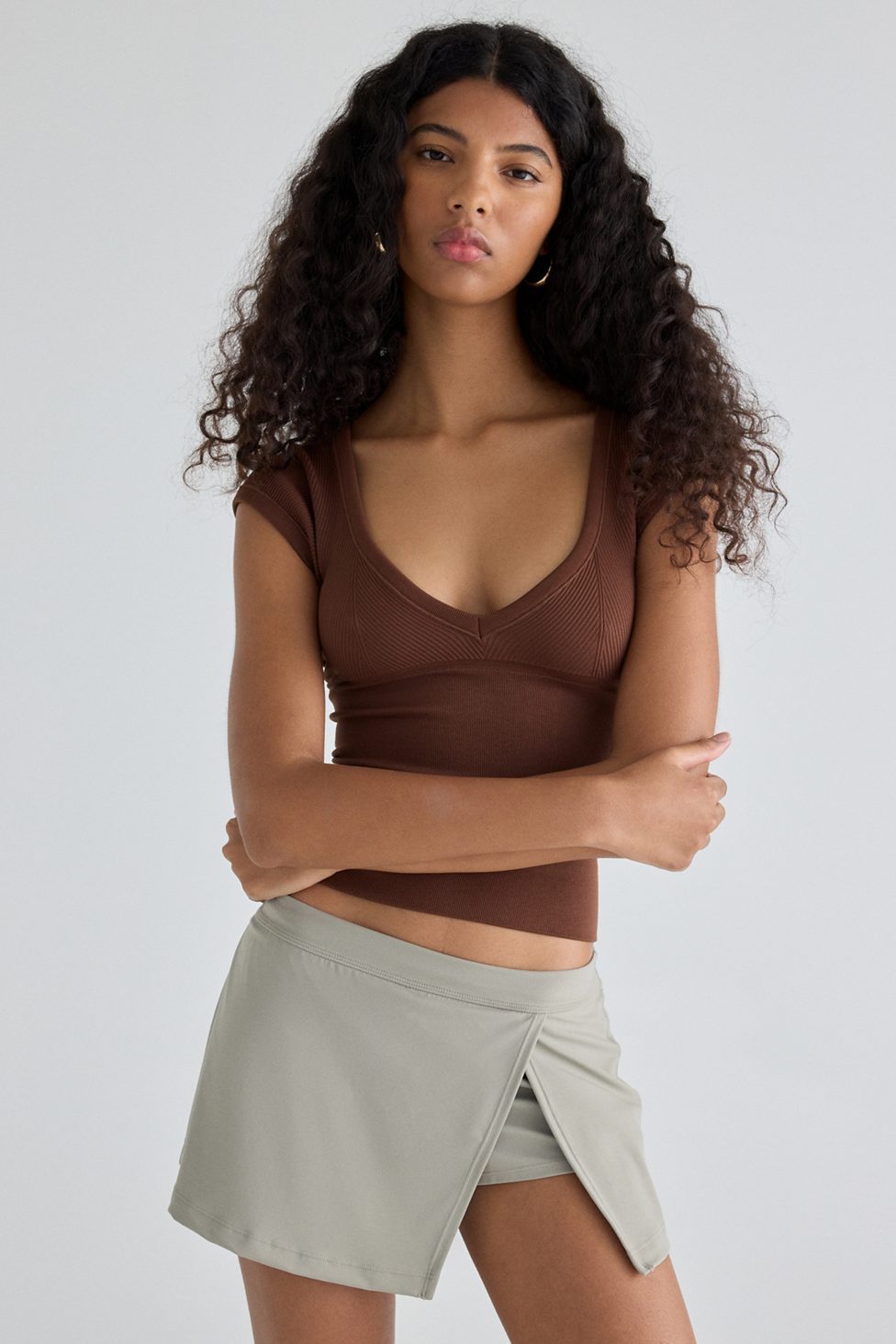 Out From Under Saturday Sculpt Slit Mini Skort - Stone
