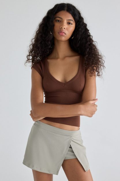 Out From Under Saturday Sculpt Slit Mini Skort - Stone