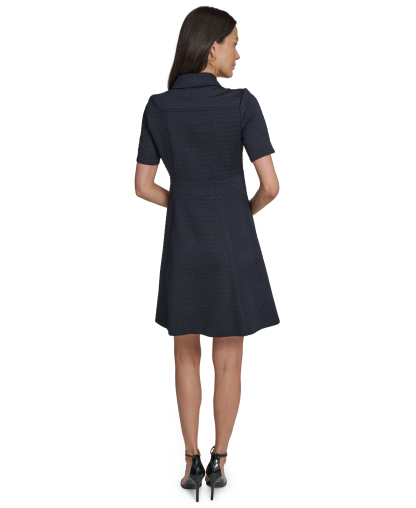 Tommy Hilfiger Women's Short-Sleeve Textured Knit Front Zipper Shift Dress - Sky Captain