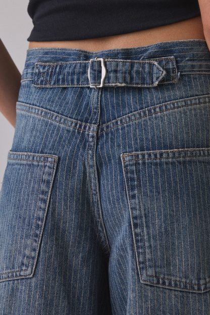 BDG Logan Printed Buckle Baggy Barrel Jeans - Denim Pinstripe