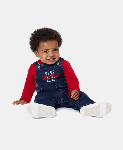 Tommy Hilfiger Baby Boys' Denim Overalls and Long-Sleeve Bodysuit, 2-Piece Set - Denim/Red