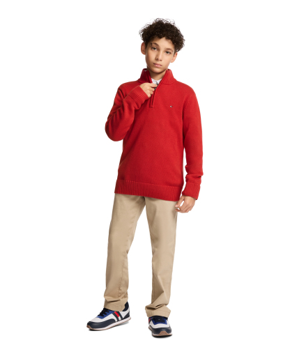 Tommy Hilfiger Boys' 8-20 Zipneck Cotton Quarter-Zip Sweater - Scarlet Sage