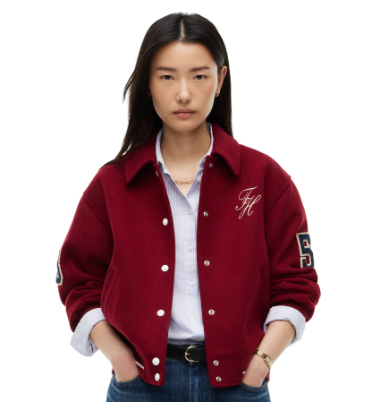 Tommy Hilfiger Women's Varsity Bomber Lightweight Jacket - Dark Magma
