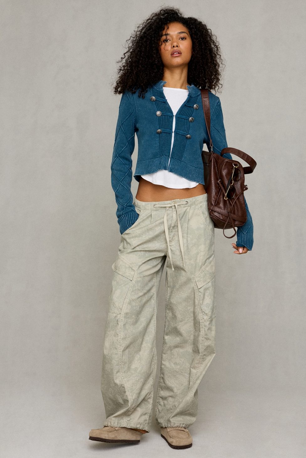 BDG Kellie Cadet Military Button Detail Sweater Jacket - Blue