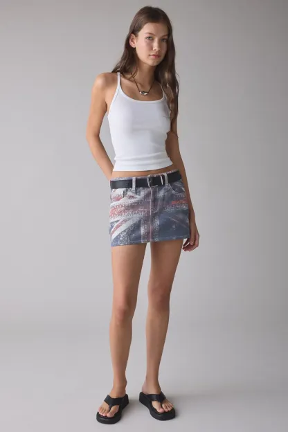 BDG Onna 2.0 Denim Low-Rise Micro Mini Skirt - Blue Multi