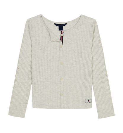 Tommy Hilfiger Girls' 7-16 Pointelle Rib Long-Sleeve Top - Oat Heather