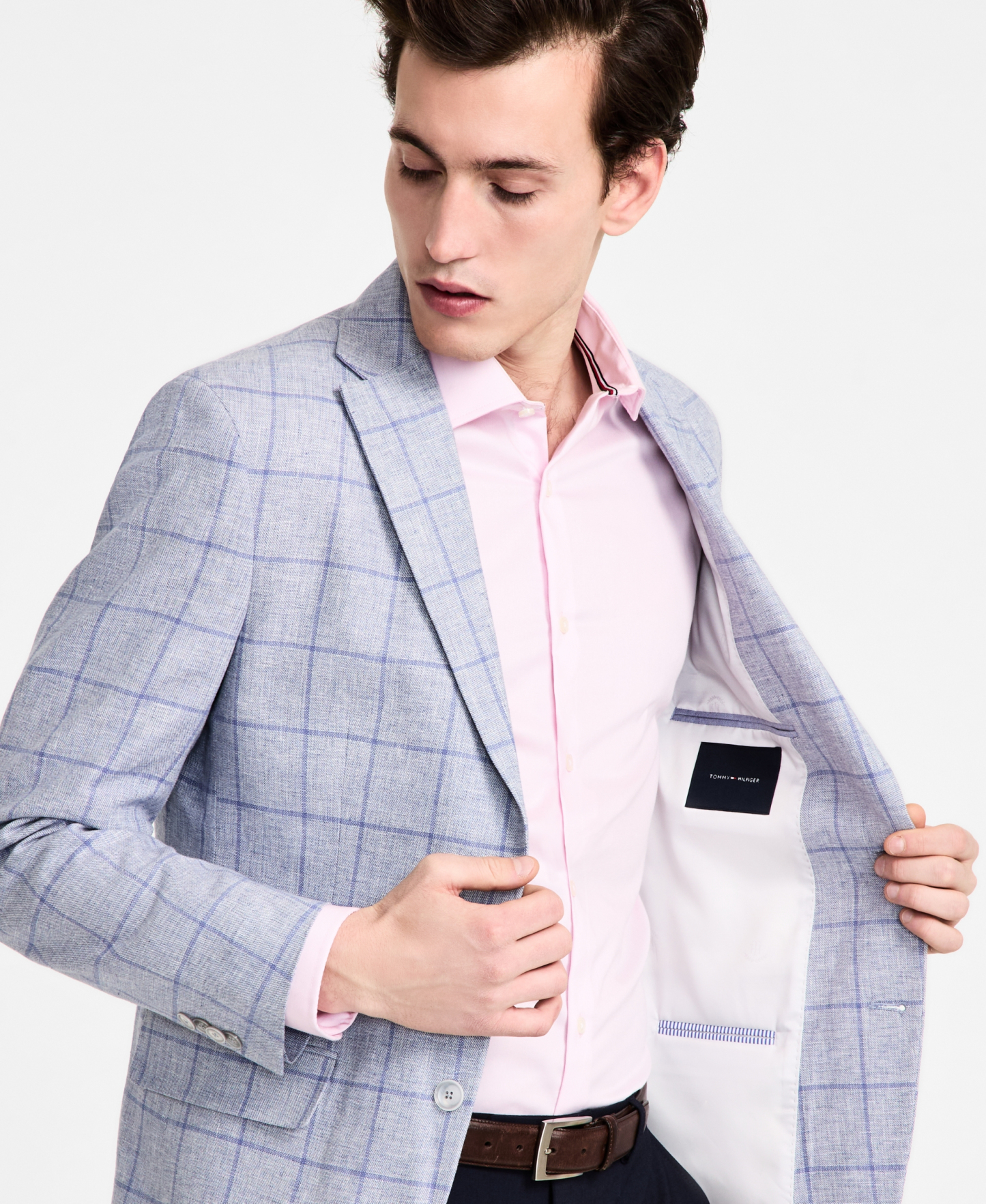 Tommy Hilfiger Men's Modern-Fit Linen-Blend Windowpane Sport Coat - Blue