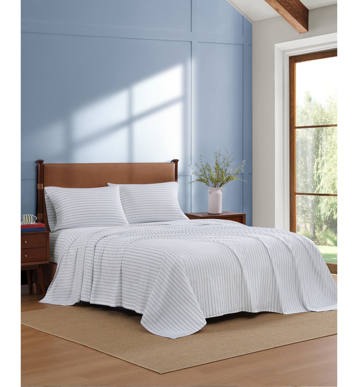 Tommy Hilfiger Printed 200-Thread Count Cotton Percale Sheet Set - Joshua Tree Stripe Blue