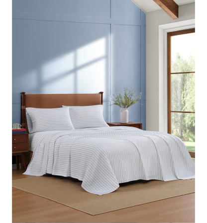 Tommy Hilfiger Printed 200-Thread Count Cotton Percale Sheet Set - Joshua Tree Stripe Blue
