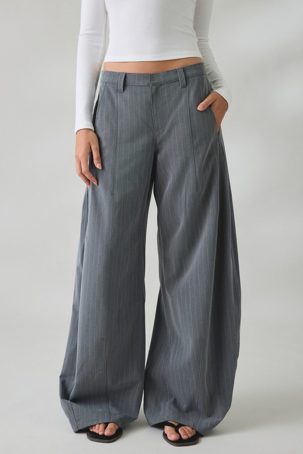 BDG Society Hill Baggy Wide Leg Trousers - Grey Multi