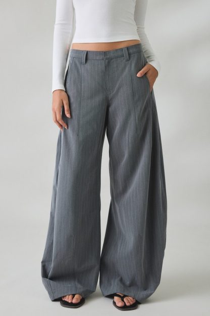 BDG Society Hill Baggy Wide Leg Trousers - Grey Multi