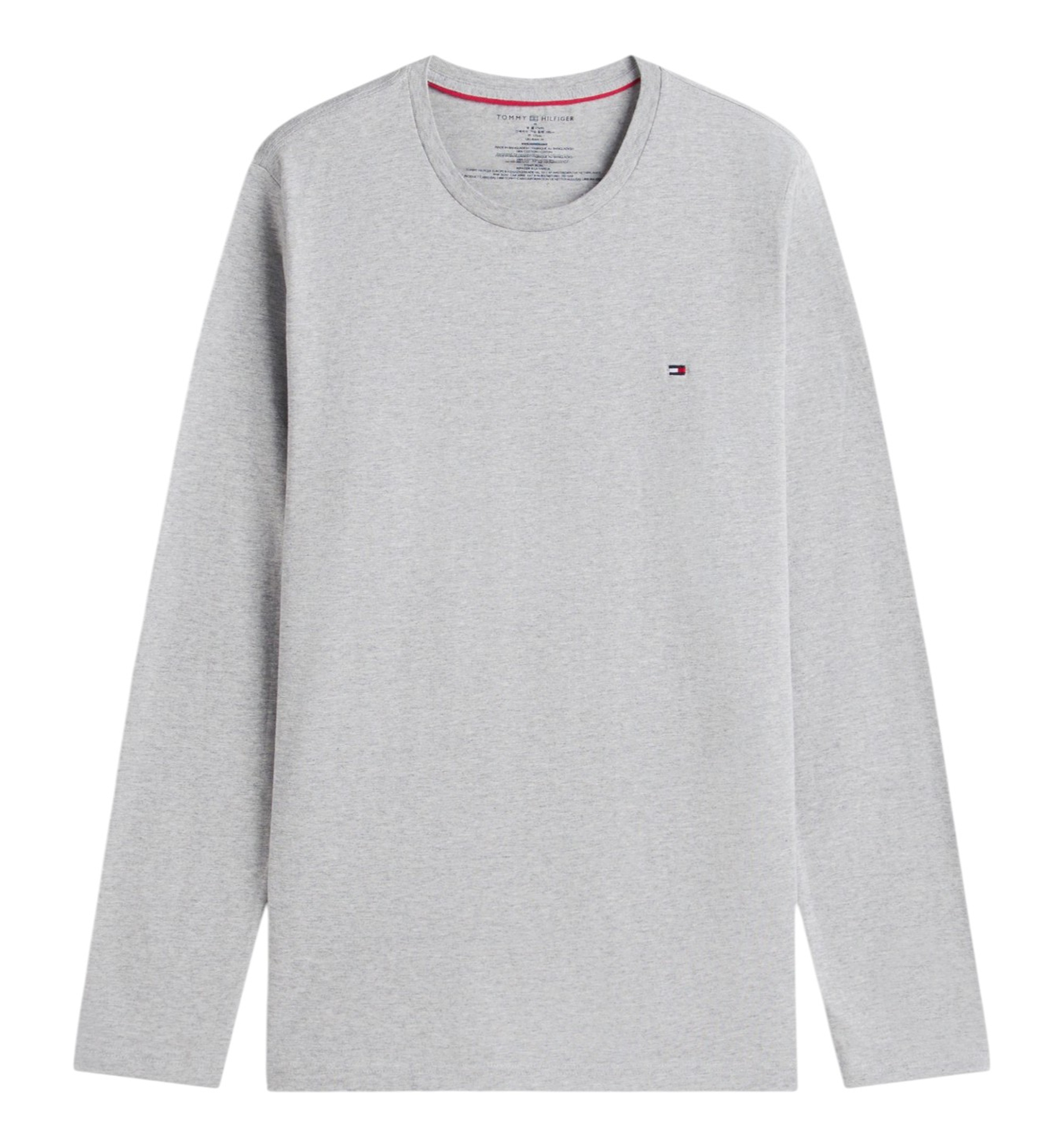 Tommy Hilfiger Men's Core Flag Long-Sleeve Crewneck Cotton Pajama T-Shirt - Gray Heather