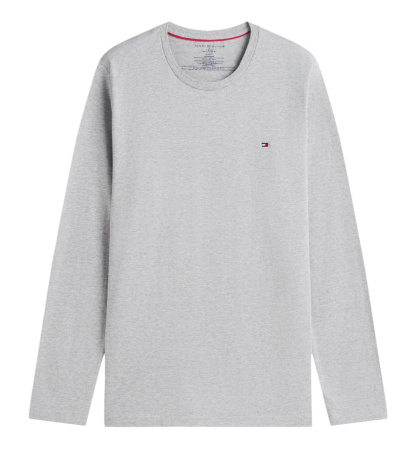 Tommy Hilfiger Men's Core Flag Long-Sleeve Crewneck Cotton Pajama T-Shirt - Gray Heather
