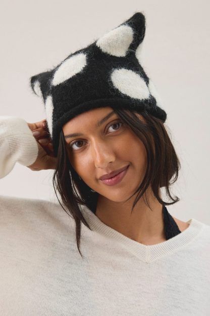 Mylo Polka Dot Square Beanie - Black + White