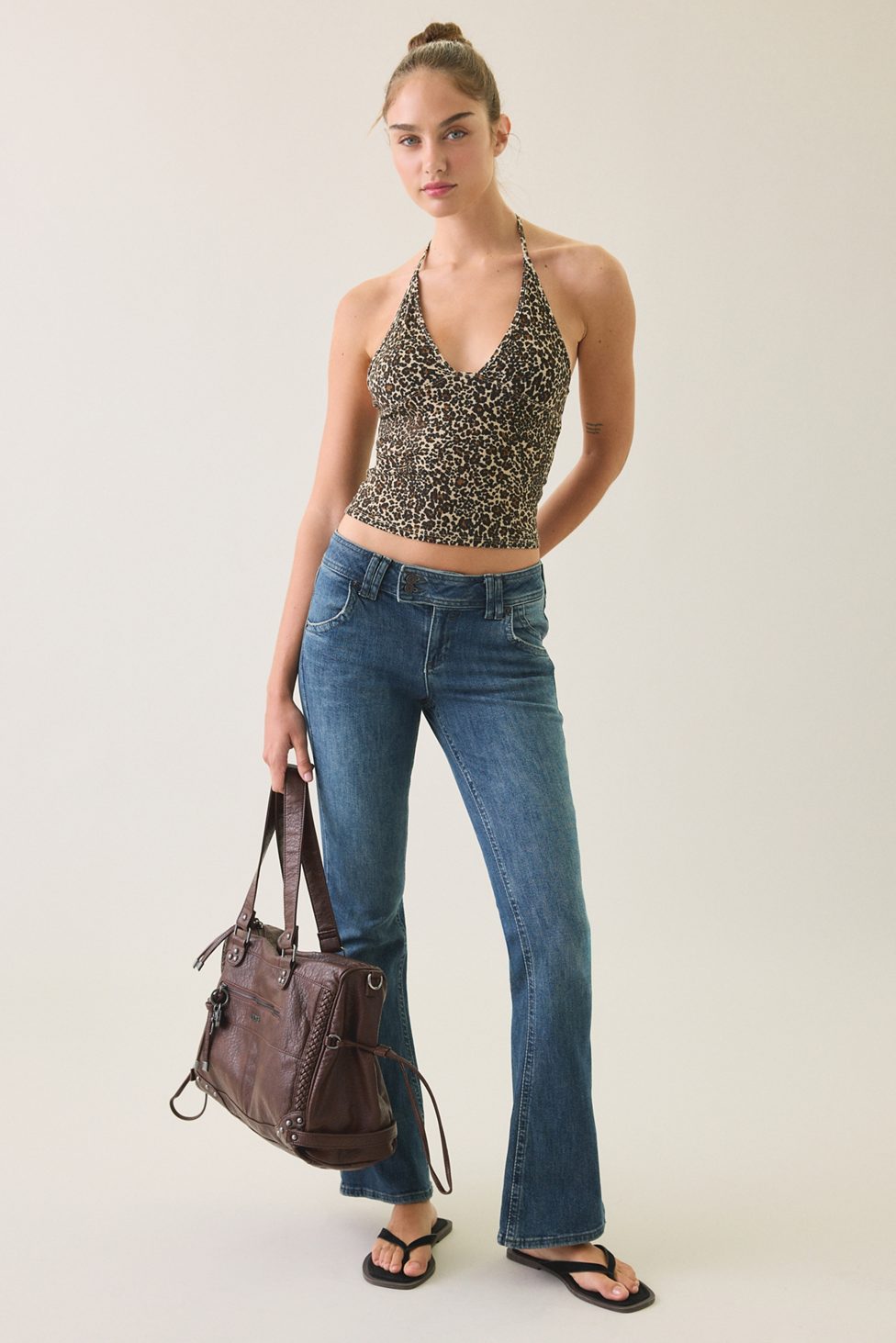 BDG Hold Me Tight Ribbed Racerback Cropped Cami - Leopard