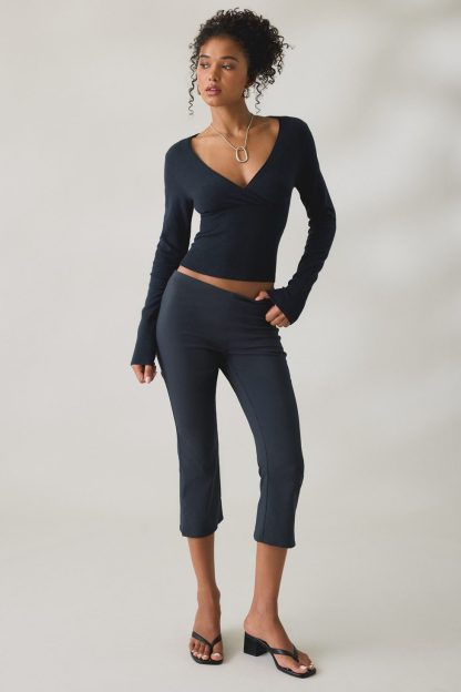 BDG Pretty Sweet Surplice V-Neck Sweater - Black