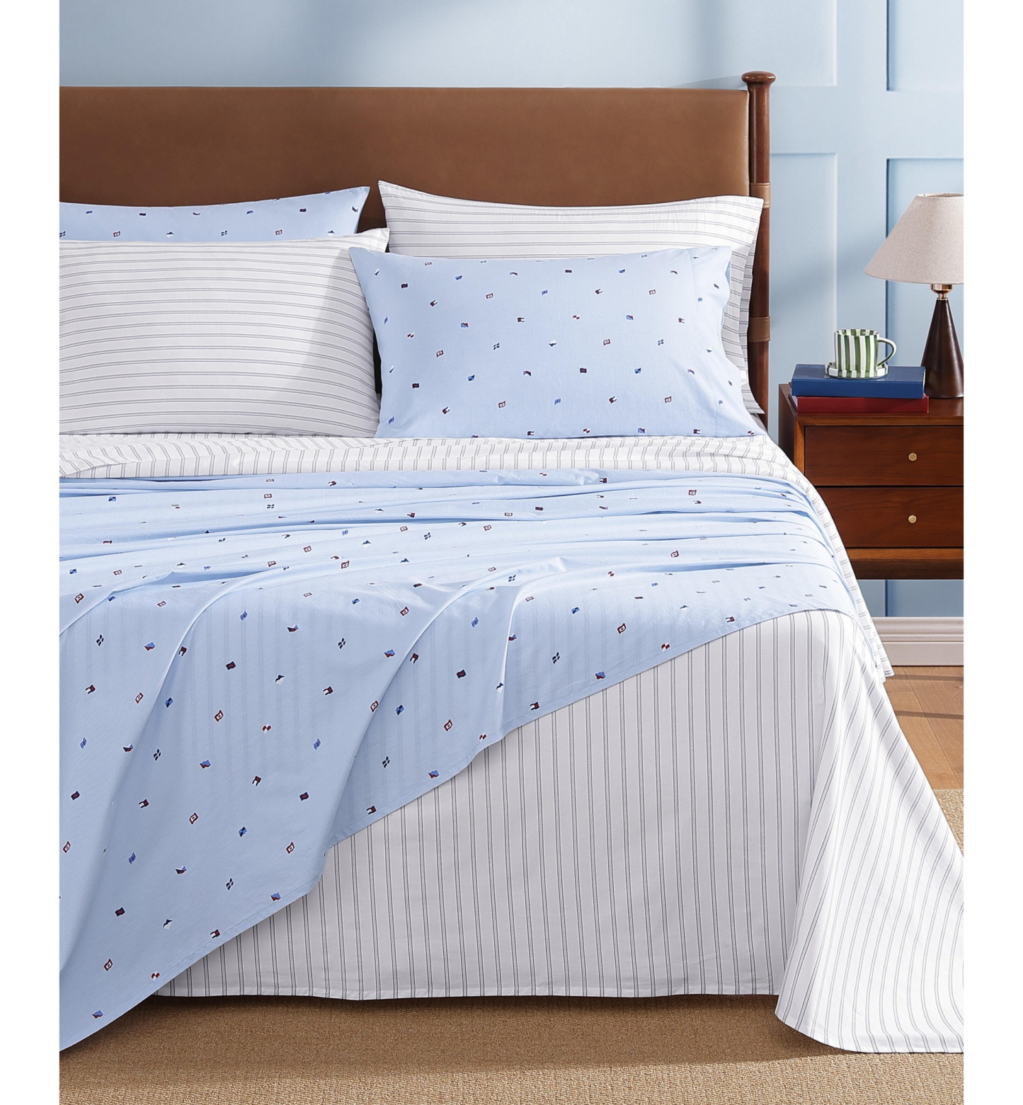 Tommy Hilfiger Printed 200-Thread Count Cotton Percale Sheet Set - Joshua Tree Stripe Blue
