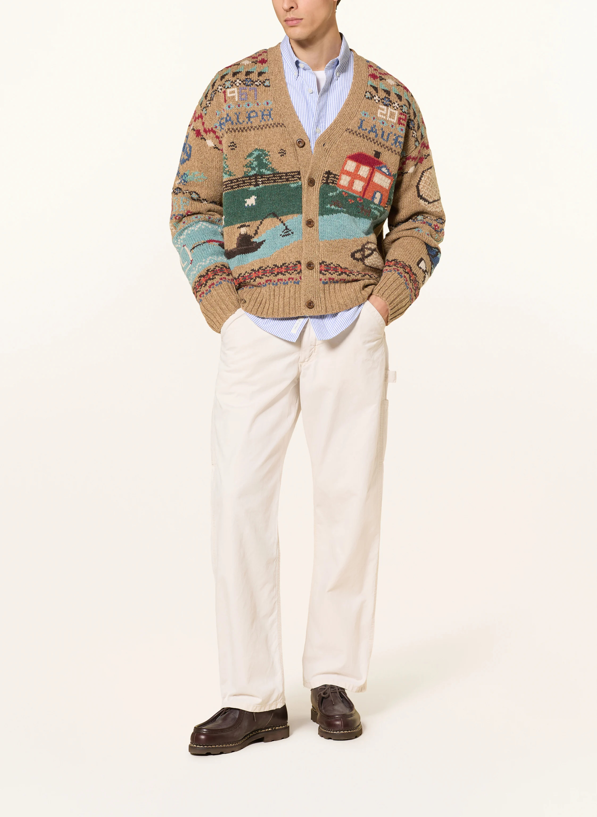POLO RALPH LAUREN Strickjacke – BEIGE / ROT / TÜRKIS
