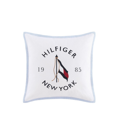 Tommy Hilfiger New York Flag Square Pillow, 20" X 20" - Ivory White/ Dark Navy/ Light Blue