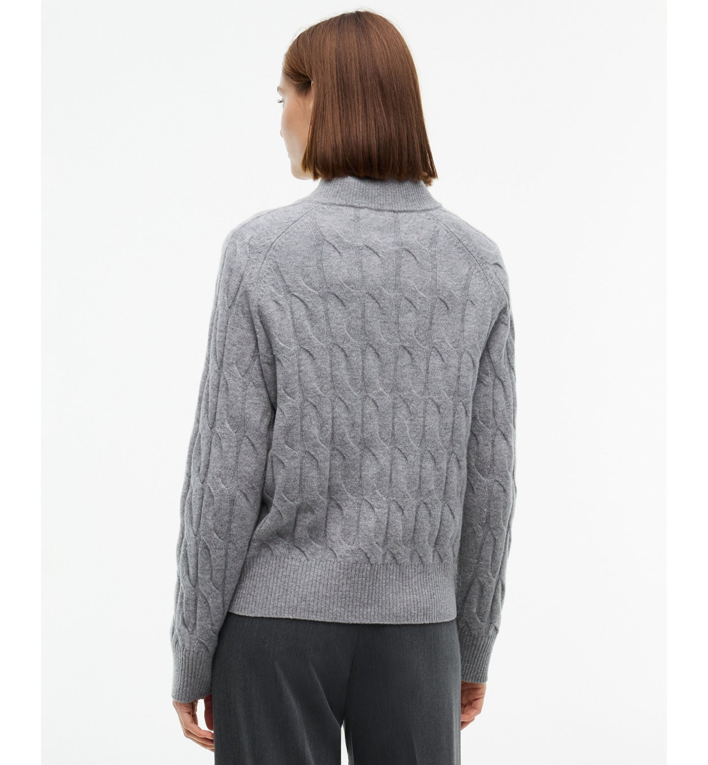 Tommy Hilfiger Women's 100% Wool Cable-Knit Mock Neck Sweater - Medium Grey Heather