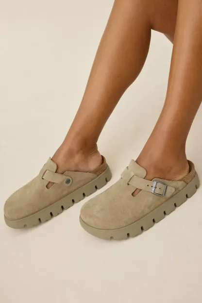 Birkenstock Women's Boston Chunky Suede Clogs - Taupe
