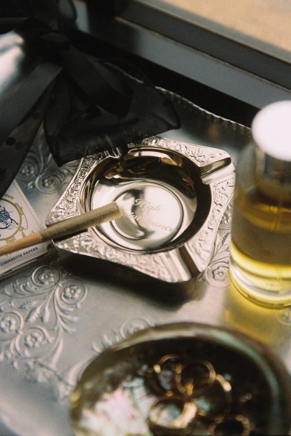 Ornate Etched Brass Ashtray - Silver