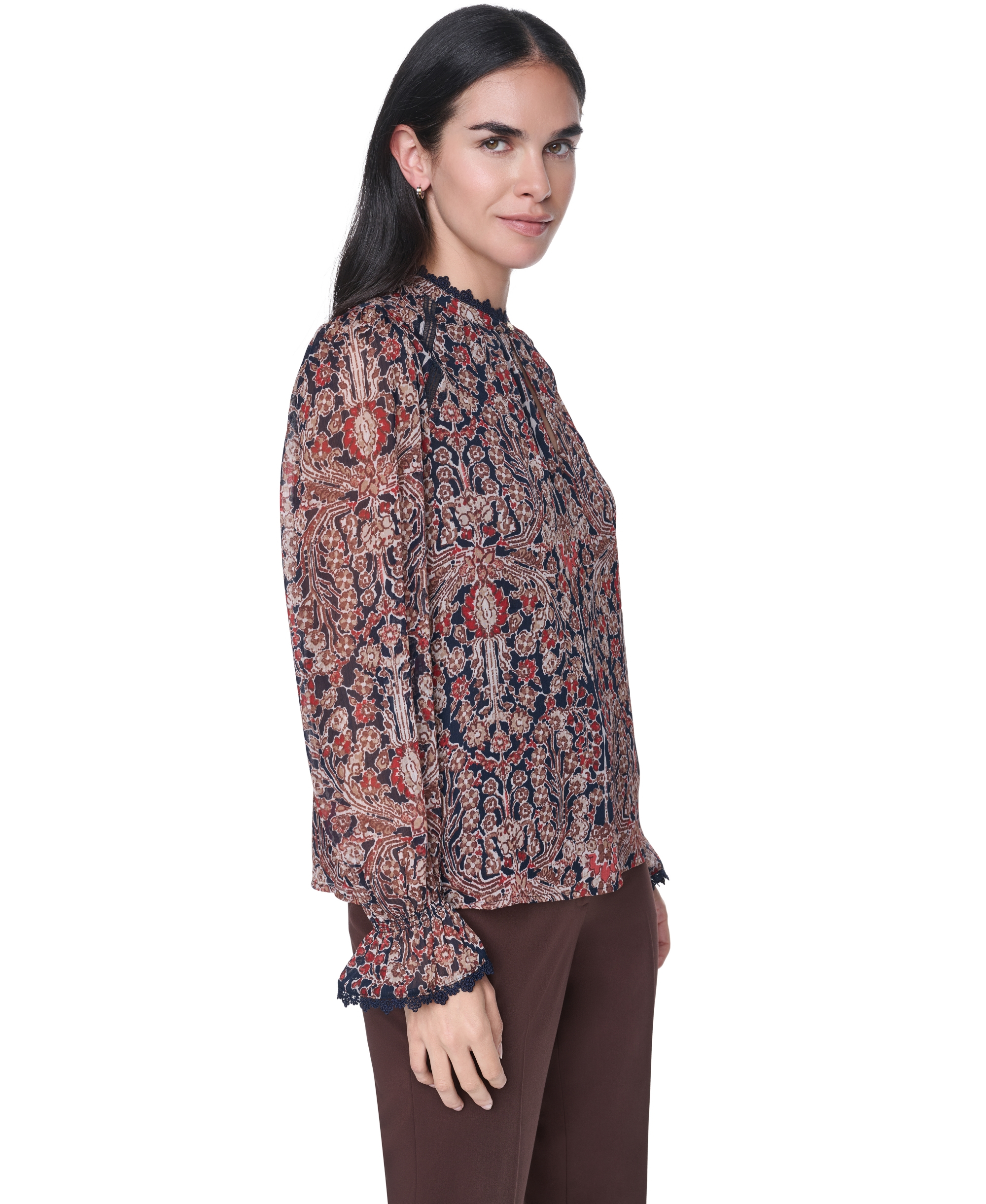 Tommy Hilfiger Women's Lace Long-Sleeve Blouse - Midnight/ Khaki