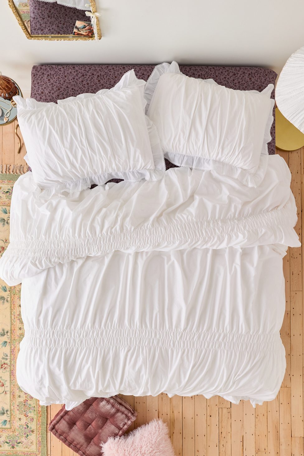 Prairie Ruched Cotton Percale Duvet Cover - Ivory