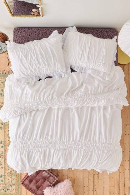 Prairie Ruched Cotton Percale Duvet Cover - Ivory