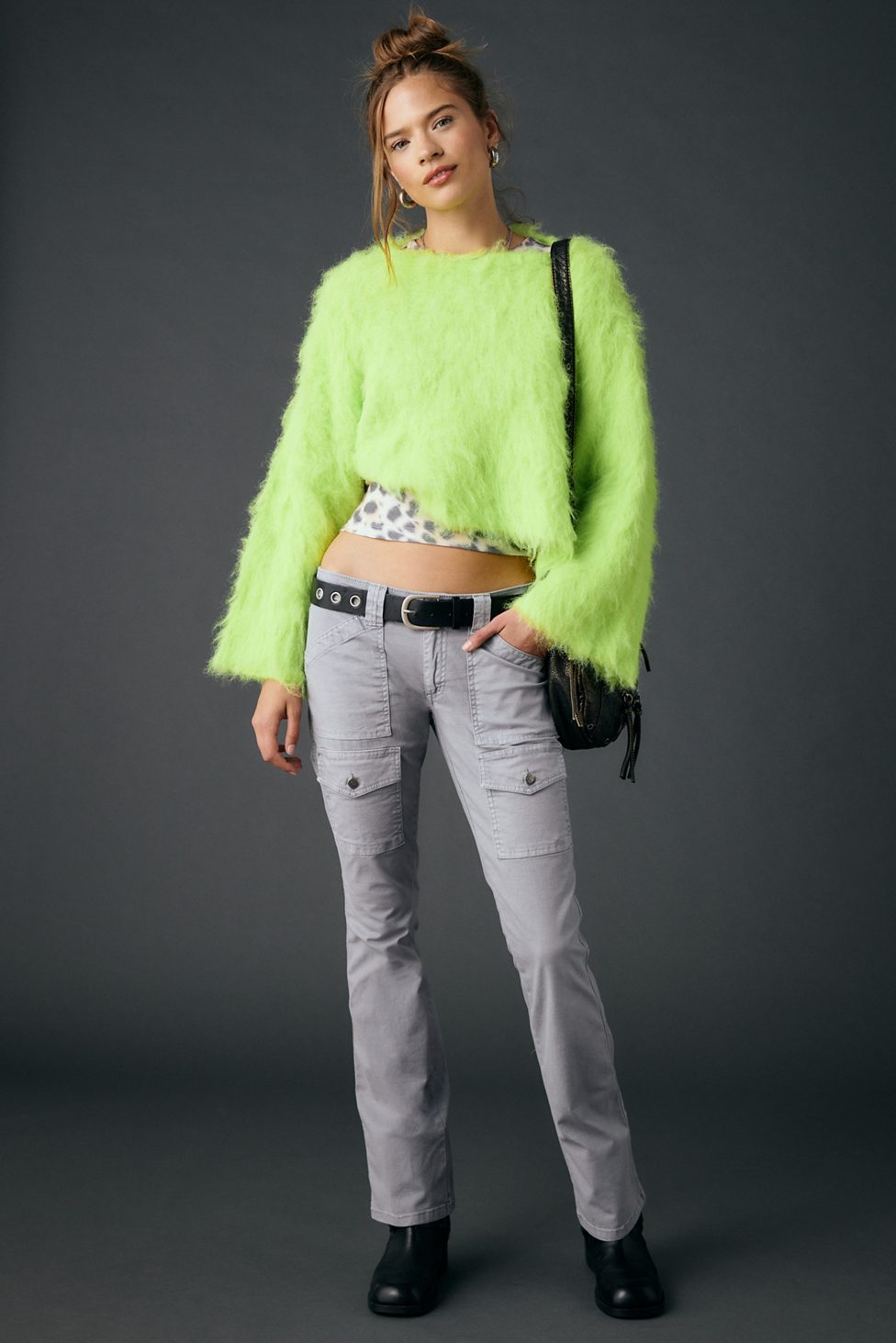 BDG Bailey Brushed Knit Oversized Pullover Sweater - Lime White