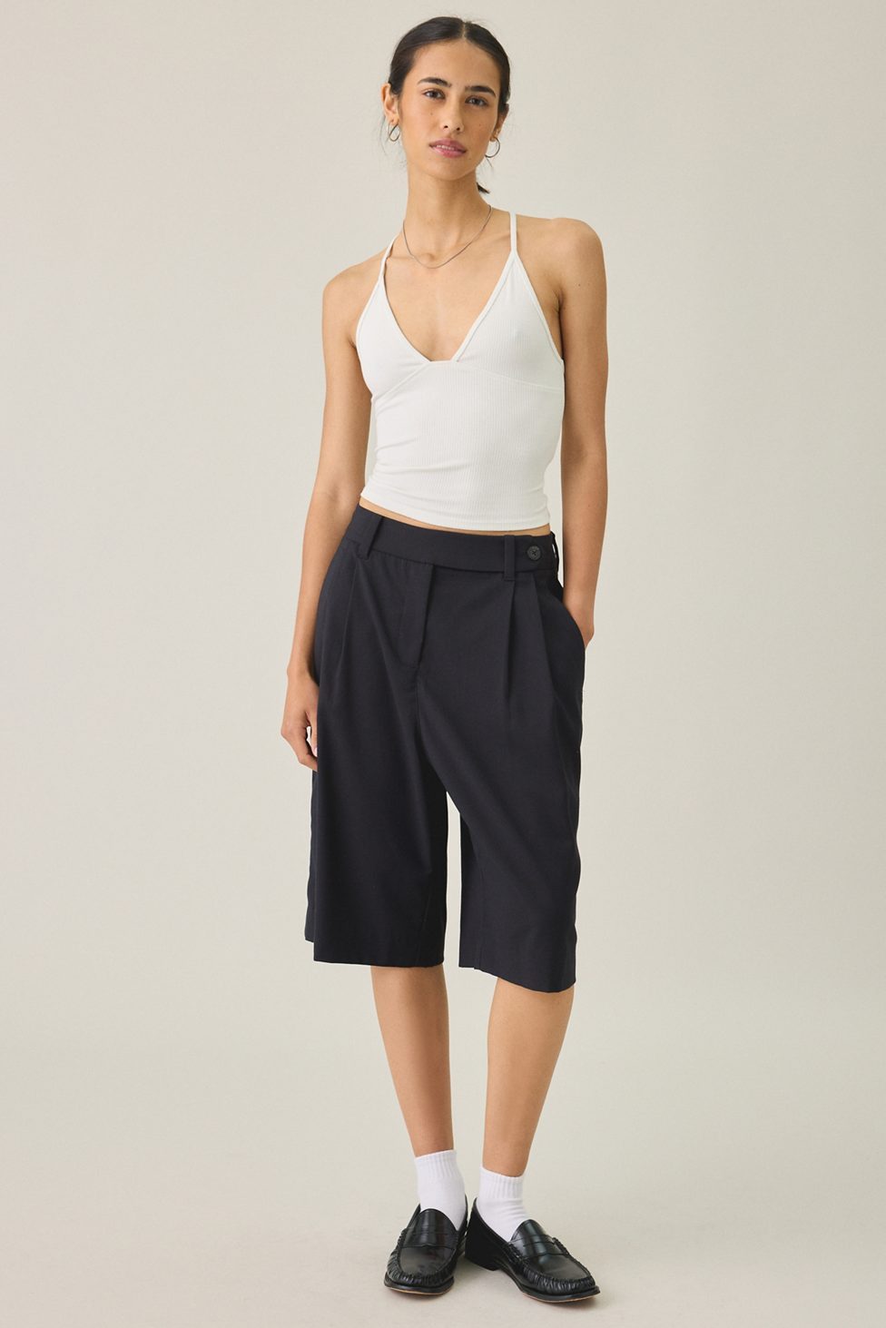 BDG Hold Me Tight Ribbed Racerback Cropped Cami - White