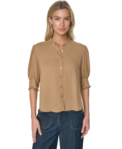 Tommy Hilfiger Women's Puff-Sleeve Ruffle Collared Shirt - Tigers Eye