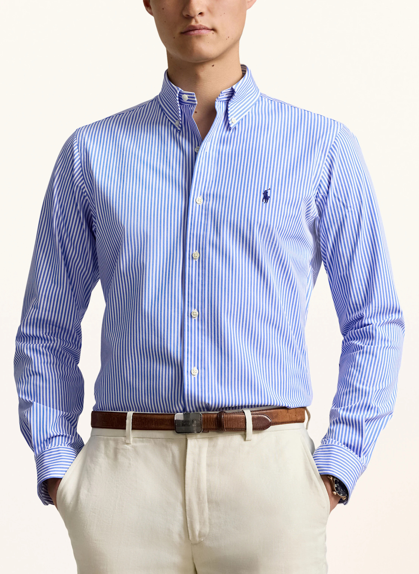 POLO RALPH LAUREN Hemd Custom Fit – WEISS / BLAU